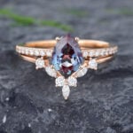 Pattiring Pear Shaped Alexandrite Rose Gold Engagement Ring Set