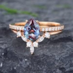 Pattiring Pear Shaped Alexandrite Rose Gold Engagement Ring Set