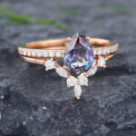 Pattiring Pear Shaped Alexandrite Rose Gold Engagement Ring Set
