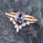 Pattiring Pear Shaped Alexandrite Rose Gold Engagement Ring Set