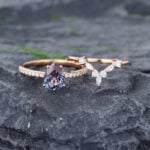 Pattiring Pear Shaped Alexandrite Rose Gold Engagement Ring Set