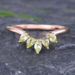 Pattiring 14K Rose Gold Peridot Wedding Ring Vintage Curved Wedding Band