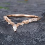 Pattiring Pear Shaped Moissanite Rose Gold Leaf Curved Wedding Band