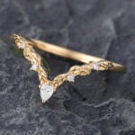 Pattiring Pear Shaped Moissanite Yellow Gold Curved Wedding Band