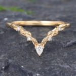 Pattiring Pear Shaped Moissanite Yellow Gold Curved Wedding Band