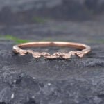 Pattiring Rose Gold Simple Minimalist Wedding Ring Leaf Wedding Band