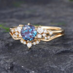 Pattiring Unique Alexandrite Yellow Gold Engagement Ring Set