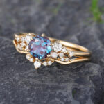 Pattiring Unique Alexandrite Yellow Gold Engagement Ring Set