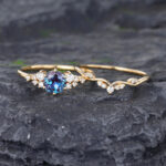 Pattiring Unique Alexandrite Yellow Gold Engagement Ring Set