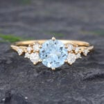 Pattiring Vintage Yellow Gold Aquamarine Engagement Ring For Womens