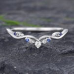 Pattiring 14K White Gold Diamond and Sapphire Wedding Ring for Women