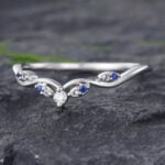 Pattiring Unique Diamond & Sapphire White Gold Curved Wedding Band