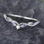 Pattiring Unique Diamond & Sapphire White Gold Curved Wedding Band