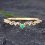 Pattiring Unique Emerald & Moissanite Yellow Gold Curved Wedding Band