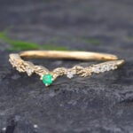 Pattiring Unique Emerald & Moissanite Yellow Gold Curved Wedding Band