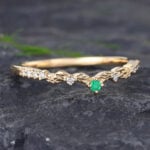 Pattiring Unique Emerald & Moissanite Yellow Gold Curved Wedding Band