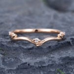 Pattiring Unique Leaf Moissanite Rose Gold Curved Wedding Band