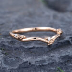 Pattiring Unique Leaf Moissanite Rose Gold Curved Wedding Band