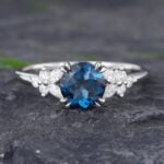 Pattiring Unique London Blue Topaz White Gold Cluster Engagement Ring
