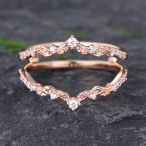 Pattiring 14K Rose Gold Moissanite Double Band Wedding Ring