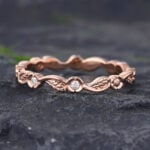 Pattiring Rose Gold Wedding Band Leaf Matching Stackable Ring