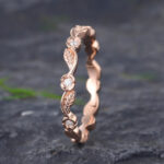Pattiring Unique Moissanite Rose Gold Leaf Wedding Band