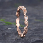 Pattiring Unique Moissanite Rose Gold Leaf Wedding Band