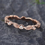 Pattiring Unique Moissanite Rose Gold Leaf Wedding Band