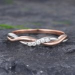 Pattiring 14K Gold Twisted Wedding Band Unique Two Tone Diamond Ring