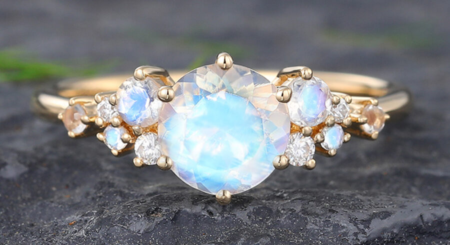 Pattiring Unique Moonstone Yellow Gold Engagement Ring