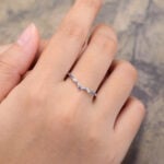 Pattiring Unique Natural Blue Sapphire White Gold Curved Wedding Band