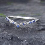 Pattiring Unique Natural Blue Sapphire White Gold Curved Wedding Band