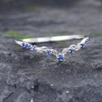 Pattiring Unique Natural Blue Sapphire White Gold Curved Wedding Band