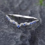 Pattiring Unique Natural Blue Sapphire White Gold Curved Wedding Band
