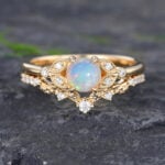 Pattiring Unique Opal Yellow Gold Engagement Ring Set