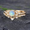 Pattiring Unique Opal Yellow Gold Engagement Ring Set