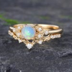 Pattiring Unique Opal Yellow Gold Engagement Ring Set
