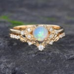 Pattiring Unique Opal Yellow Gold Engagement Ring Set