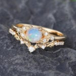 Pattiring Unique Opal Yellow Gold Engagement Ring Set