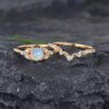 Pattiring Unique Opal Yellow Gold Engagement Ring Set