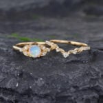 Pattiring Unique Opal Yellow Gold Engagement Ring Set
