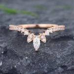 Pattiring Vintage Marquise Cut Moissanite Rose Gold Curved Wedding Band