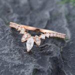 Pattiring Vintage Marquise Cut Moissanite Rose Gold Curved Wedding Band