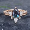 Pattiring Vintage Pear Shaped Alexandrite Rose Gold Engagement Ring Set
