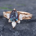 Pattiring Vintage Pear Shaped Alexandrite Rose Gold Engagement Ring Set