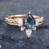Pattiring Vintage Pear Shaped Alexandrite Rose Gold Engagement Ring Set