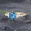Pattiring Hexagon Cut London Blue Topaz Yellow Gold Engagement Ring -2
