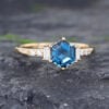 Pattiring Hexagon Cut London Blue Topaz Yellow Gold Engagement Ring -3