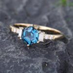 Pattiring Hexagon Cut London Blue Topaz Yellow Gold Engagement Ring -4