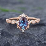 Pattiring Rose Gold Oval Alexandrite and Diamond Engagement Ring Vintage